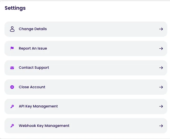Navigate to Webhook Key Management